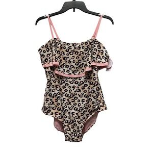 JUSTICE UPF 50 Uv Protection Girls' swimsuit Leopard Pink Size 14 Animal Print